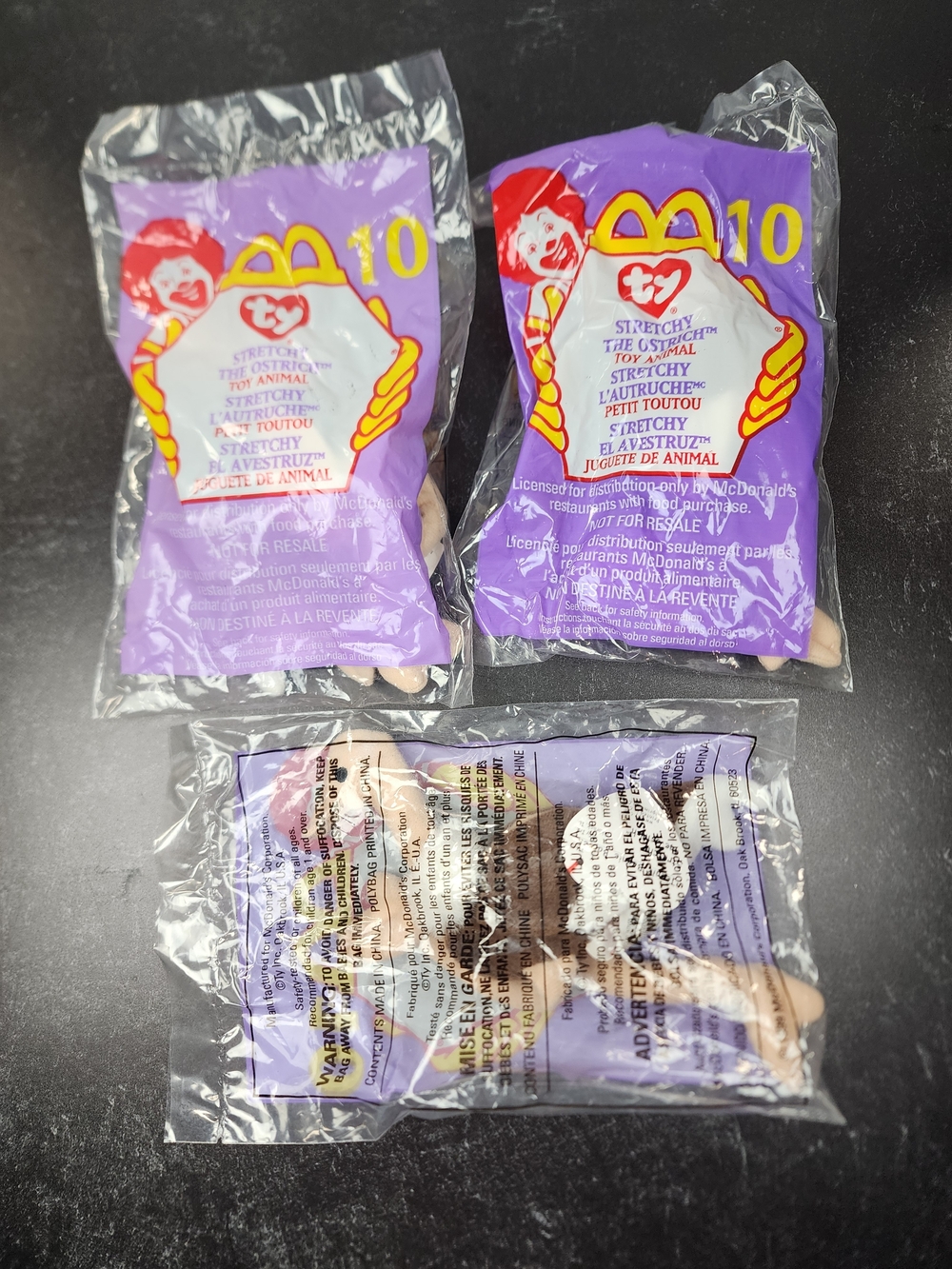 🦢 Lot of 3 — McDonald's Ty Teenie Beanie Baby Stretchy the Ostrich #10 (1999)